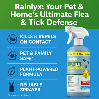 Rainlyx Flea & Tick Killer Spray for Dogs, Cats & Home – Natural Formula