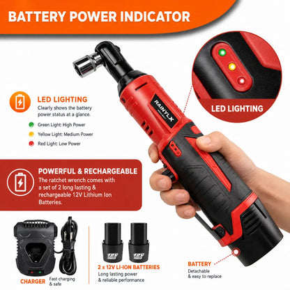Rainlyx SX25 Cordless Electric Ratchet Wrench Set, 3/8" 12V Power Ratchet Tool Kit + Free Battery & Charger