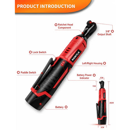 Rainlyx SX25 Cordless Electric Ratchet Wrench Set, 3/8" 12V Power Ratchet Tool Kit + Free Battery & Charger