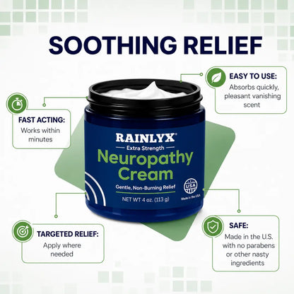 Rainlyx Crema para la Neuropatía - Crema Calmante para Pies, Piernas, Manos, etc. Aloe, Manteca de Karité, Clavo Suave, Cuidado Corporal Hidratante Diario