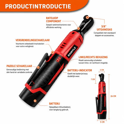 Rainlyx SX25 Draadloze Elektrische Ratelsleutel Set, 3/8" 12V Accu Ratel Gereedschapsset + Gratis Accu & Oplader