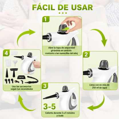Limpiador a vapor portátil con 12 accesorios, limpieza profunda para cocina, baño, hogar y automóvil