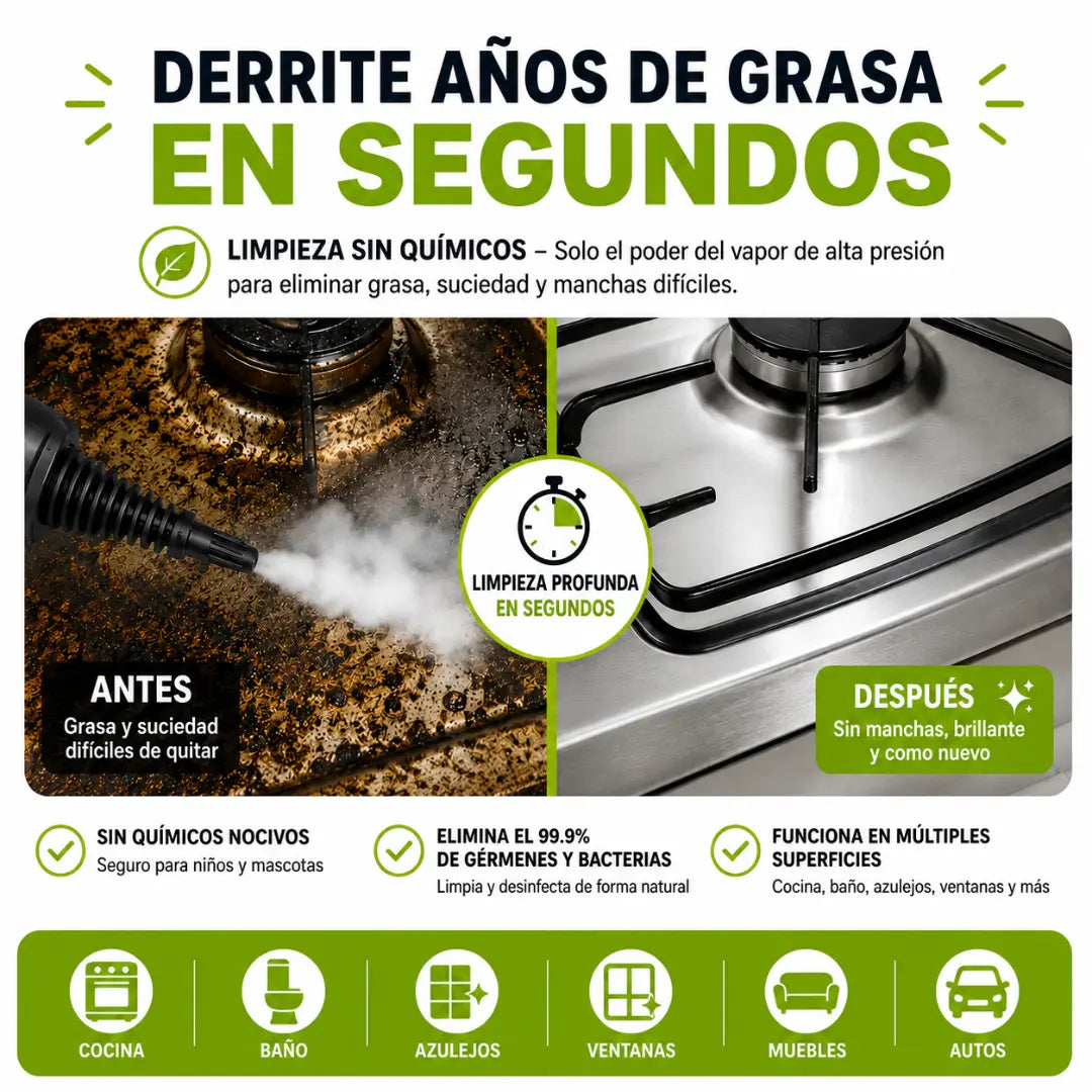 Limpiador a vapor portátil con 12 accesorios, limpieza profunda para cocina, baño, hogar y automóvil
